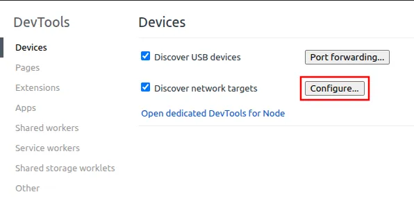 Button to configure connection
