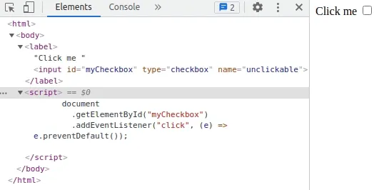 Checkbox action prevented